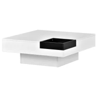Vinsetto Modern Minimalist 31.5" Square Coffee Table with Detachable Tray and 16-Color LED Strip Lights, Remote Control, 31.5" L x 31.5" W x 12" H, White(m-1)