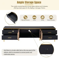 Vinsetto Stylish LED TV Stand with Marble-veined Table Top for TVs Up to 78", Entertainment Center with Glass Storage Cabinet and Golden Legs, Gold+Black(m-7)