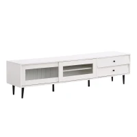 Vinsetto Chic Elegant Design TV Stand with Sliding Fluted Glass Doors, Slanted Drawers Media Console for TVs Up to 75", TV Cabinet with Storage Space, White(m-13)
