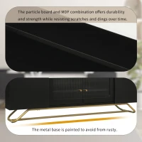 Vinsetto Sleek Design TV Stand with Fluted Glass, Faux Marble Top, and Gold Frame Base, Fits TVs Up to 70", 63.5" L x 12.5" W x 19" H, Black(m-7)