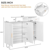 Elegant Shoe Cabinet with Arched Doors and Drawer, Adjustable Shelves, Solid Wood Legs, 47.5" L x 14.5" W x 43.5" H, White(m-3)