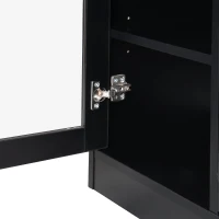 Vinsetto Modernist Side Storage Cabinets with 4 Glass Doors & 3 Hooks, Freestanding Shoe Rack with Adjustable Shelves, Gold Handles, Black(m-11)