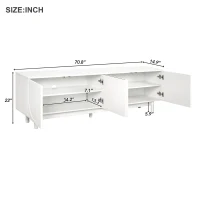 Graceful TV Stand with Arch Cabinets for TVs Up to 78", Minimalist Entertainment Center with Adjustable Shelves and Cable Management, White(m-3)