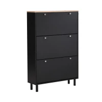 Vinsetto Narrow Design Shoe Cabinet with 3 Flip Drawers, Wood Grain Top, Adjustable Shelves, and 3 Hooks, 31.5" L x 9.5" W x 48" H, Black(m-12)