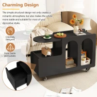 Mobile Multi-Layer Storage End Table with Lockable Wheels, Cream Style Side Table, 12" Narrow Nightstand, 31.5" L x 12" W x 21.5" H, Black(m-7)