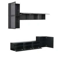 High Gloss TV Stand for TVs Up to 78" with Ample Storage, Media Console, Wall Mounted Floating Cabinets, 93" L x 15" W x 26" H, Black(m-2)