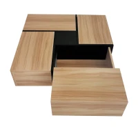 Unique Design Coffee Table with 4 Hidden Storage Compartments, Extendable Sliding Tabletop, UV High-Gloss Finish, 31.5"x31.5", Brown(m-11)