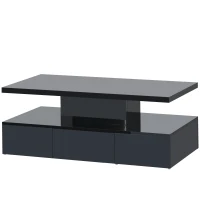 Vinsetto Modern Glossy 2-Tier Rectangle Coffee Table with Drawer, LED Lighting, Center Table for Living Room, 39.5" L x 19.5" W x 15.5" H, Black(m-2)