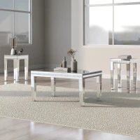 Vinsetto Set of 3 Fashionable Modern Glass Mirrored Coffee Table with 2 End Tables, Crystal Cocktail Table for Apartment, Easy Assembly, Silver(m-1)