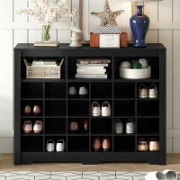 Modern 24-Cubby Shoe Cabinet, Sleek Design with Curved Base, Versatile Sideboard for Hallway, Bedroom, Living Room, Black(m-4)