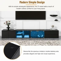 Modern APP Controlled LED TV Stand for TVs Up to 105", Faux Marble Media Console, with Tempered Glass Doors, 2 Drawers & Cabinets, Black(m-6)