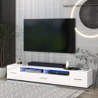Vinsetto 82.5" Minimalist TV Stand for 90+" TV with Color Changing LED Lights, High Gloss Finish, Modern Entertainment Center, White(m-1)