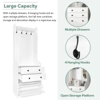 Vinsetto 27.5''W Narrow Hall Tree with Flip Drawer, Multi-functional Coat Rack with 4 Hanging Hooks & Adjustable Shoe Storage Cabinet for Hallway, White(m-8)