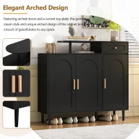 Elegant Shoe Cabinet with Arched Doors and Drawer, Adjustable Shelves, Solid Wood Legs, 47.5" L x 14.5" W x 43.5" H, Black(m-6)