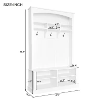47.5'' Wide Hall Tree with Shoe Storage, 3 Hanging Hooks, Adjustable Shelves, and Multi-Functional Design for Hallway, White(m-3)