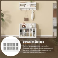 Shoe Cabinet Storage with Shelves and 4 Hooks, Elegant Hall Tree with Wall Mounted Coat Rack, Entryway Organizer for Hallway, Mudroom, White(m-5)
