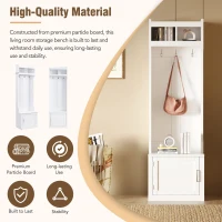 Vinsetto Minimalist Slim Hall Tree with Cabinet & 6 Hanging Hooks, Multi-functional Storage, 24" L x 16" W x 79" H, White(m-7)