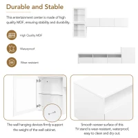 Vinsetto High Gloss TV Stand for TVs Up to 78" with Ample Storage, Media Console, Wall Mounted Floating Cabinets, 93" L x 15" W x 26" H, White(m-8)