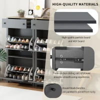 Modern Slim Shoe Cabinet Set with 4 Flip Drawers, Wood Grain Pattern Top, Adjustable Panels, Shoe Rack for Hallway, Gray(m-6)