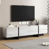 Vinsetto Modern TV Stand Console Table with High Gloss UV Surface, Contemporary TV Stand for TVs Up to 80", 2 Drawers and 3 Cabinets, White(m-1)