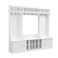 Vinsetto 4-in-1 Wide Storage Hall Tree with Bench and Shoe Cubbies, Multi-functional Entryway Coat Rack, 82.5" L x 15.5" W x 78.5" H, White(m-12)
