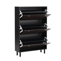Minimalist Slim Shoe Cabinet with Hanging Hooks, 3 Flip Drawers, Adjustable Shelves, and Large Storage Capacity, 31.5" L x 9.5" W x 48" H, Black(m-12)