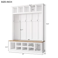Vinsetto Wooden Entryway Hall Tree with Storage Bench, 6 Hooks, Shoe Cabinet with 13 Compartments, Elegant Coat Rack, 59" L x 18" W x 79" H, White(m-3)
