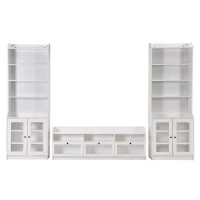 Vinsetto Modern Multifunctional TV Stand Set for TVs Up to 65" with Acrylic Board Door, Tall Cabinets, Chic Elegant Entertainment Wall Unit, White(m-2)