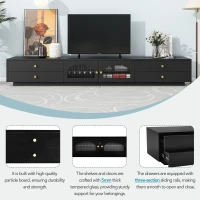 Vinsetto Luxurious TV Stand with Fluted Glass Doors, Media Console for TVs Up to 95'', Tempered Glass Shelf, Multiple Storage Options, Black(m-6)