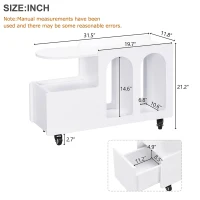 Mobile Multi-Layer Storage End Table with Lockable Wheels, Cream Style Side Table, 12" Narrow Nightstand, 31.5" L x 12" W x 21.5" H, White(m-3)