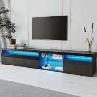 Unique Design TV Stand with 2 Glass Shelves, Black