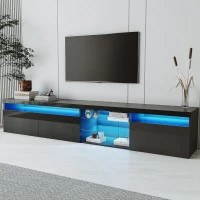 Vinsetto Unique Design TV Stand with 2 Glass Shelves, Ample Storage Space, LED Color Changing Lights, Fits TVs Up to 105", 94.5" L x 16" W x 17.5" H, Black(m-1)