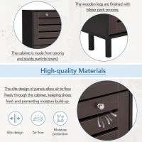 Minimalist Slim Shoe Cabinet with Hanging Hooks, 3 Flip Drawers, Adjustable Shelves, and Large Storage Capacity, 31.5" L x 9.5" W x 48" H, Black(m-8)