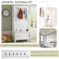 Vinsetto Multifunctional Hall Tree with Storage Bench, Hallway Shoe Cabinet with Shelves, Mudroom Coat Storage with Hanging Hooks for Entryways, White(m-5)