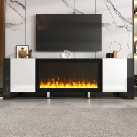 Modern TV Stand for TVs up to 78" with Electric Fireplace, Media Console with Cabinets, Entertainment Center, 68" L x 13.5" W x 21.5" H, White(m-4)