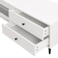 Vinsetto Chic Elegant Design TV Stand with Sliding Fluted Glass Doors, Slanted Drawers Media Console for TVs Up to 75", TV Cabinet with Storage Space, White(m-9)