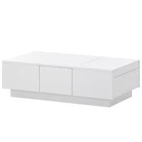 Coffee Table with Hidden Storage, Extendable Cocktail Table with Drawers, Sliding Top for Living Room, 39.5" L x 22" W x 12.5" H, White(m-13)