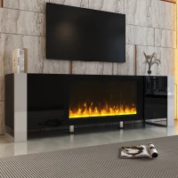 Modern TV Stand for TVs up to 78" with Electric Fireplace, Media Console with Cabinets, Entertainment Center, 68" L x 13.5" W x 21.5" H, Black(m-1)