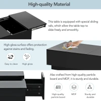 Vinsetto Coffee Table with Hidden Storage, Extendable Cocktail Table with Drawers, Sliding Top for Living Room, 39.5" L x 22" W x 12.5" H, Black(m-8)