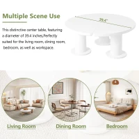 Round Petal-Shaped Coffee Table with Thick Legs and Sleek Edges, Minimalist Design, 39.5" Diameter, Easy Assembly, White(m-4)