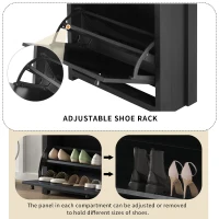 Vinsetto Functional Shoe Cabinet with 2 Flip Drawers, Wood Grain Top, Adjustable Shoe Rack, Free Standing Shoe Cabinet, 24" L x 9.5" W x 47.5" H, Black(m-5)