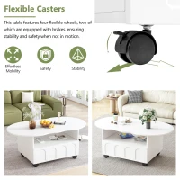 Vinsetto Coffee Table with Cloud Top, 2 Brake Wheels, Drawer, and Large Storage, 39.5" L x 23.5" W x 17.5" H, White(m-5)