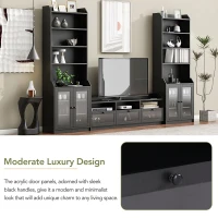 Vinsetto Modern Multifunctional TV Stand Set for TVs Up to 65" with Acrylic Board Door, Tall Cabinets, Chic Elegant Entertainment Wall Unit, Black(m-9)