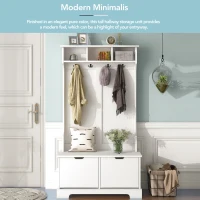 Vinsetto All-in-One Hall Tree with 3 Top Shelves, 2 Flip Shoe Storage Drawers, Storage Bench, and Metal Hanging Hooks, 39.5" L x 18" W x 71" H, White(m-7)