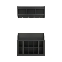 Shoe Cabinet Storage with Shelves and 4 Hooks, Elegant Hall Tree with Wall Mounted Coat Rack, Entryway Organizer for Hallway, Mudroom, Black(m-2)