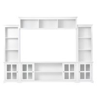Modern Multifunctional TV Stand for TVs Up to 70" with Glass Door and Bridge, Minimalism Entertainment Wall Unit, 104" L x 15" W x 78.5" H, White