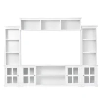 Modern Multifunctional TV Stand for TVs Up to 70" with Glass Door and Bridge, Minimalism Entertainment Wall Unit, 104" L x 15" W x 78.5" H, White(m-2)