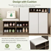 Vinsetto 2-in-1 Shoe Storage Bench & Cabinet, Multi-functional Shoe Rack with Padded Seat and Adjustable Shelves, 55.5" L x 14" W x 43.5" H, White(m-6)