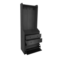 Vinsetto 27.5''W Narrow Hall Tree with Flip Drawer, Multi-functional Coat Rack with 4 Hanging Hooks & Adjustable Shoe Storage Cabinet for Hallway, Black(m-12)