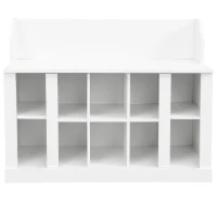 Shoe Cabinet Storage with Shelves and 4 Hooks, Elegant Hall Tree with Wall Mounted Coat Rack, Entryway Organizer for Hallway, Mudroom, White(m-11)